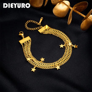316L Stainless Steel Stars Chains Bracelet For Women Girl Ladies