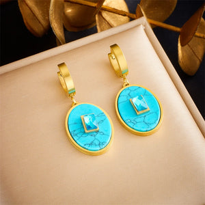 316L SS Oval Bead Heart Drop Earrings Zircon Women Girl Jewelry Gift