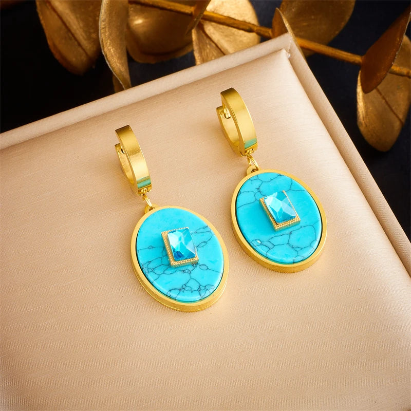 316L SS Oval Bead Heart Drop Earrings Zircon Women Girl Jewelry Gift