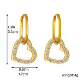 316L SS Oval Bead Heart Drop Earrings Zircon Women Girl Jewelry Gift