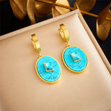 316L SS Oval Bead Heart Drop Earrings Zircon Women Girl Jewelry Gift