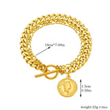 316L Stainless Steel Portrait Coin Charm Bracelet For Women