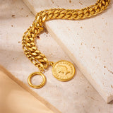 316L Stainless Steel Portrait Coin Charm Bracelet For Women