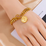 316L Stainless Steel Portrait Coin Charm Bracelet For Women
