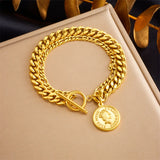 316L Stainless Steel Portrait Coin Charm Bracelet For Women
