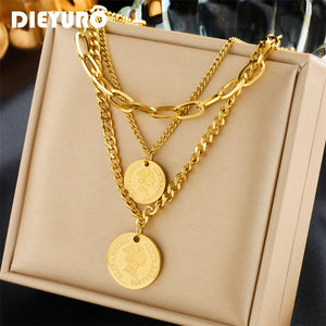 316L Stainless Steel Round Coin Portrait Pendant Necklace For Women