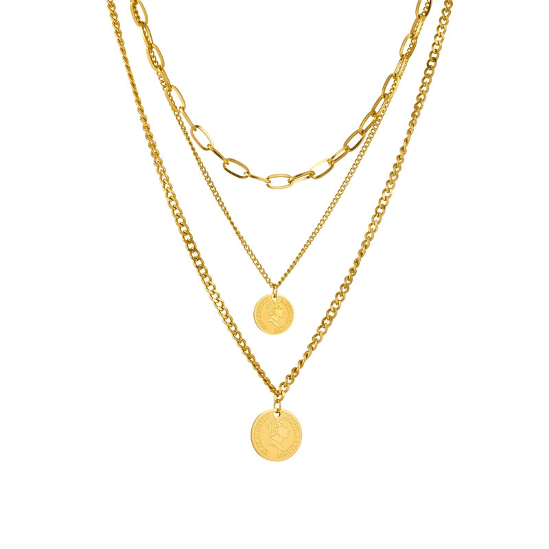 316L Stainless Steel Round Coin Portrait Pendant Necklace For Women