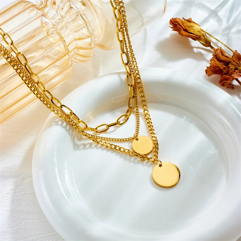 316L Stainless Steel Round Coin Portrait Pendant Necklace For Women