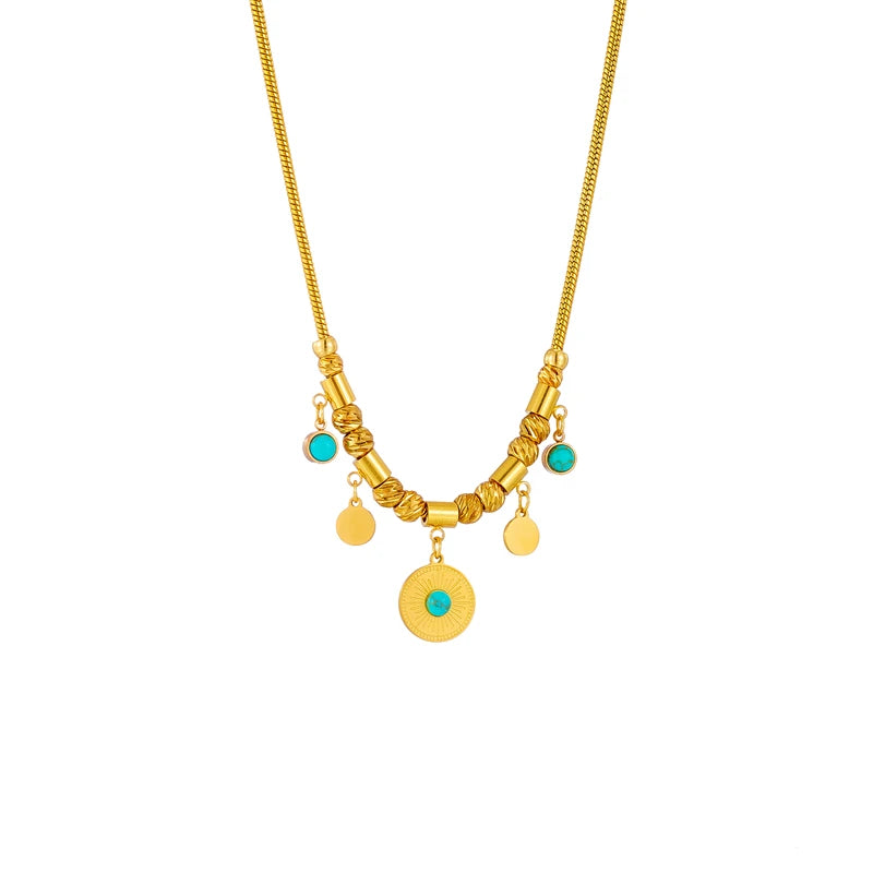 316L Stainless Steel Green Stone Pendant Necklace For Women