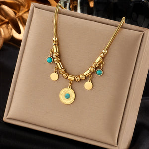 316L Stainless Steel Green Stone Pendant Necklace For Women