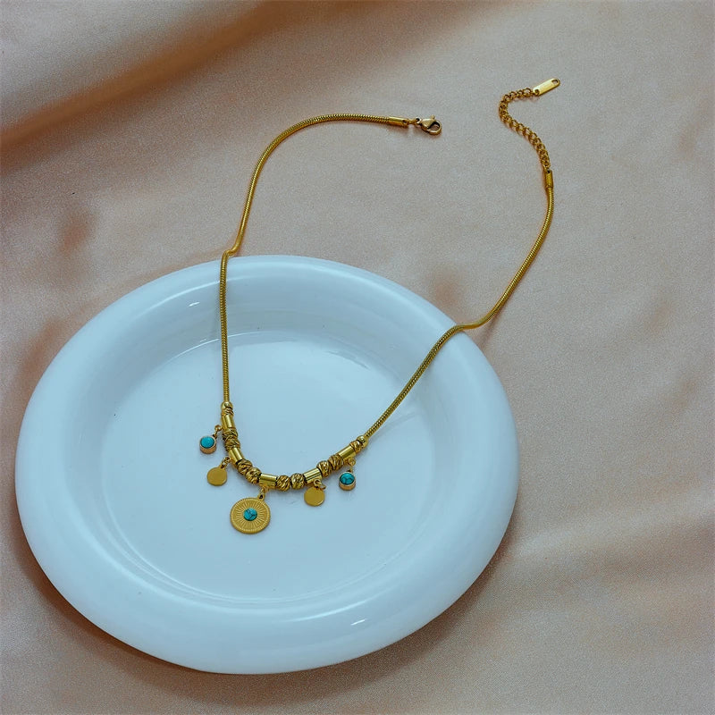316L Stainless Steel Green Stone Pendant Necklace For Women
