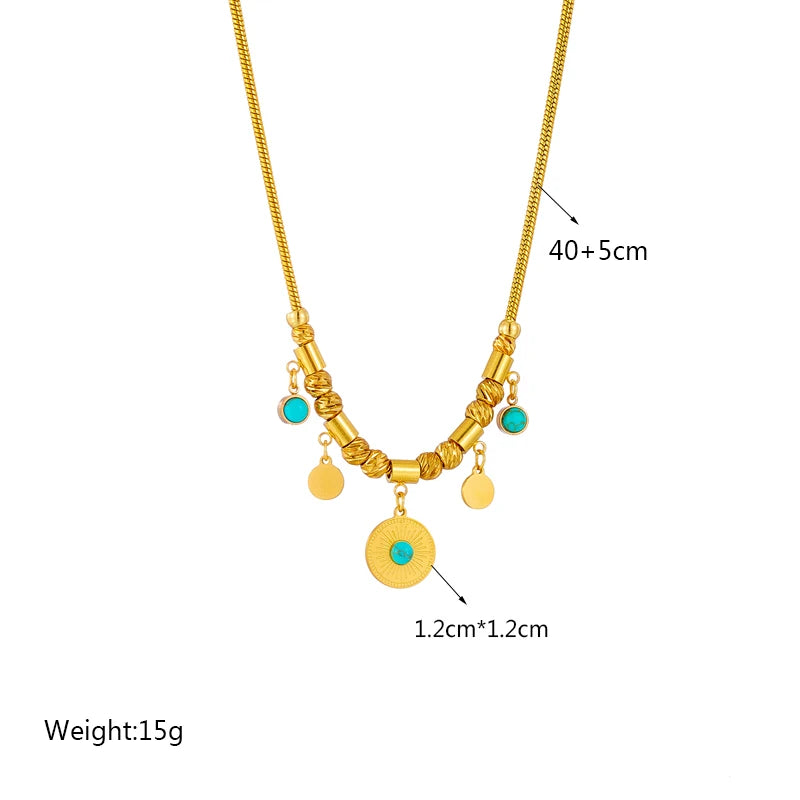 316L Stainless Steel Green Stone Pendant Necklace For Women