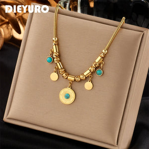 316L Stainless Steel Green Stone Pendant Necklace For Women