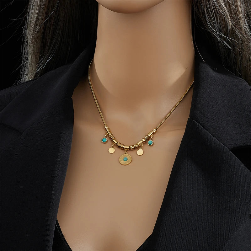 316L Stainless Steel Green Stone Pendant Necklace For Women