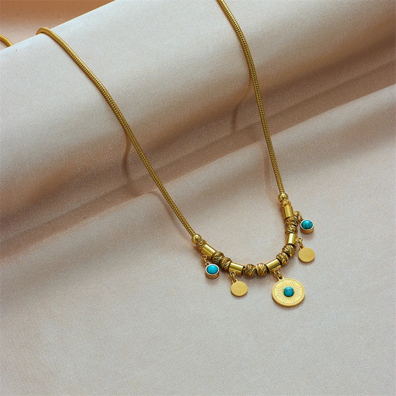 316L Stainless Steel Green Stone Pendant Necklace For Women