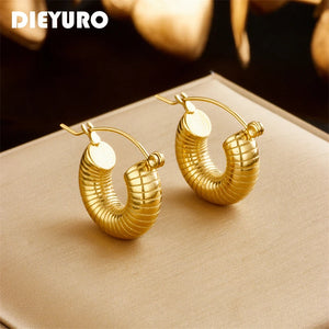 316L Stainless Steel Threaded Circles Hoop Earrings For Women Girls