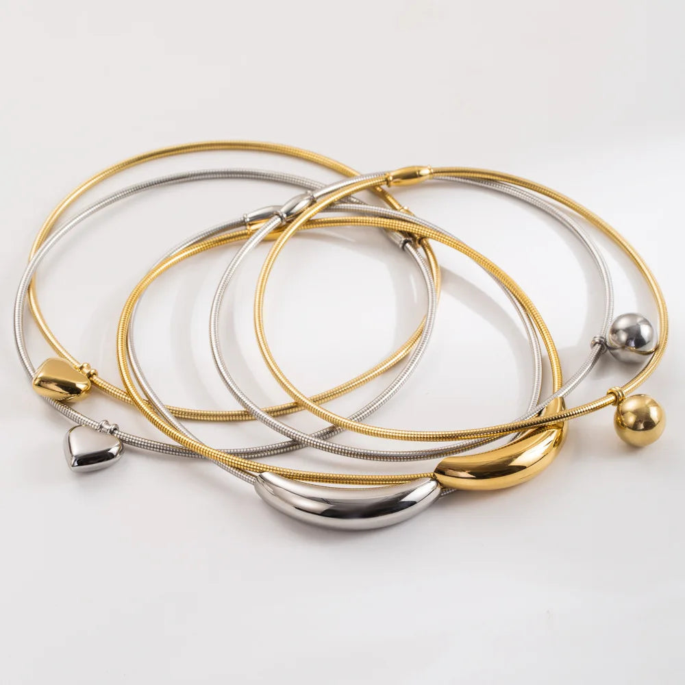 316L Stainless Steel Silver Collar Necklace For Women Gift