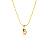 Snake Pendant Necklace Green Crystal 316L Stainless Steel Clavicle Chain