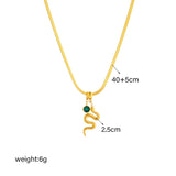 Snake Pendant Necklace Green Crystal 316L Stainless Steel Clavicle Chain