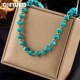 316L Stainless Steel Green Stone Choker Necklace Women Girls Torques Jewelry