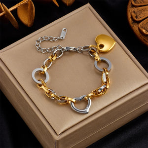 316L Stainless Steel Heart Charm Bracelet For Women Hip Hop Street Girls