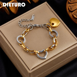 316L Stainless Steel Heart Charm Bracelet For Women Hip Hop Street Girls