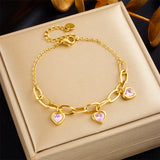 Heart Green Pink Zircon Charm Bracelet Women Lady Gift
