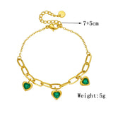 Heart Green Pink Zircon Charm Bracelet Women Lady Gift