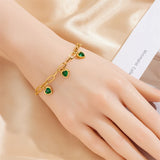 Heart Green Pink Zircon Charm Bracelet Women Lady Gift