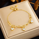 Heart Green Pink Zircon Charm Bracelet Women Lady Gift