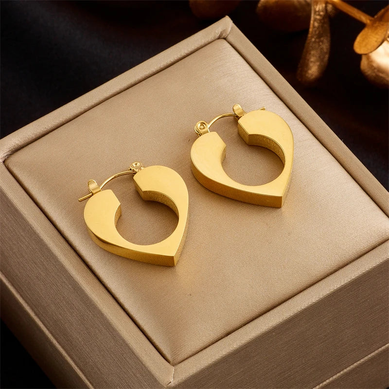 316L Stainless Steel Heart Lock Hoop Earrings For Women Girls