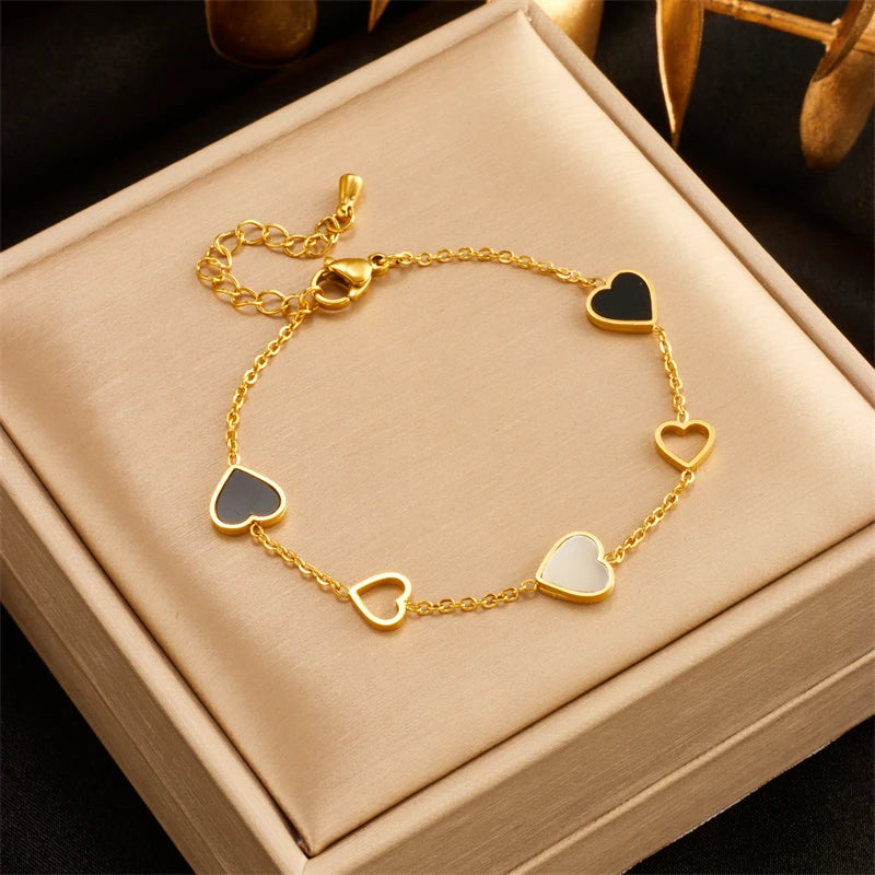 316L Stainless Steel Heart Charm Bracelet for Women Girl - Non-fading Jewelry