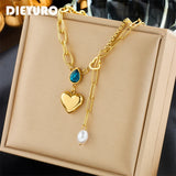 316L Stainless Steel Heart Pendant Necklace For Women Girl Crystal Pearl Choker