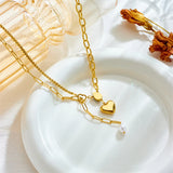 316L Stainless Steel Heart Pendant Necklace For Women Girl Crystal Pearl Choker