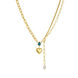 316L Stainless Steel Heart Pendant Necklace For Women Girl Crystal Pearl Choker