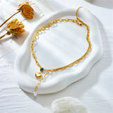 316L Stainless Steel Heart Pendant Necklace For Women Girl Crystal Pearl Choker