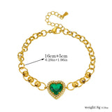 316L Stainless Steel Heart Green Zircon Charm Bracelet Women Party Gift