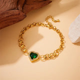 316L Stainless Steel Heart Green Zircon Charm Bracelet Women Party Gift