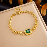 316L Stainless Steel Heart Green Zircon Charm Bracelet Women Party Gift