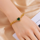 316L Stainless Steel Heart Green Zircon Charm Bracelet Women Party Gift
