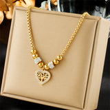 316L Stainless Steel Heart-Shaped Tree Pendant Necklace Beads Choker Chains