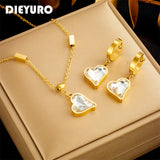 316L SS Heart-Shaped Zirconia Crystal Pendant Necklace Earrings Set