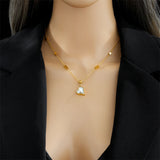 316L SS Heart-Shaped Zirconia Crystal Pendant Necklace Earrings Set