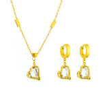 316L SS Heart-Shaped Zirconia Crystal Pendant Necklace Earrings Set