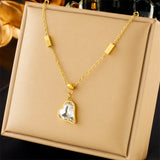 316L SS Heart-Shaped Zirconia Crystal Pendant Necklace Earrings Set