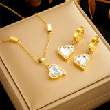 316L SS Heart-Shaped Zirconia Crystal Pendant Necklace Earrings Set