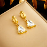 316L SS Heart-Shaped Zirconia Crystal Pendant Necklace Earrings Set