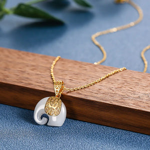 316L Stainless Steel Jade Elephant Pendant Necklace Gift for Mom