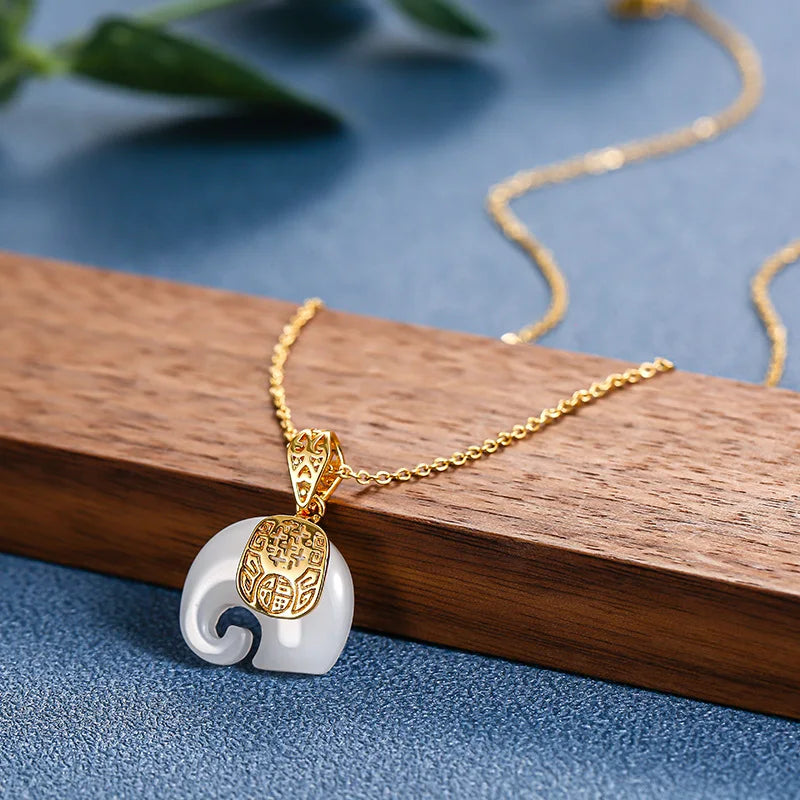 316L Stainless Steel Jade Elephant Pendant Necklace Gift for Mom