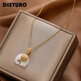 316L Stainless Steel Jade Elephant Pendant Necklace Gift for Mom